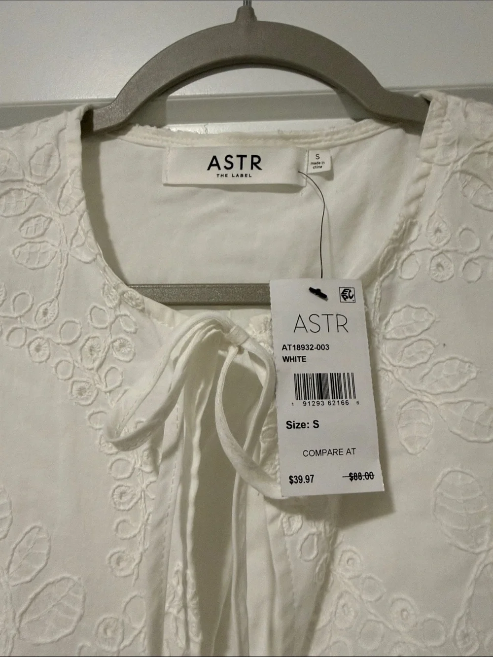 Astr White Embroidered Tie-Front Peplum Blouse